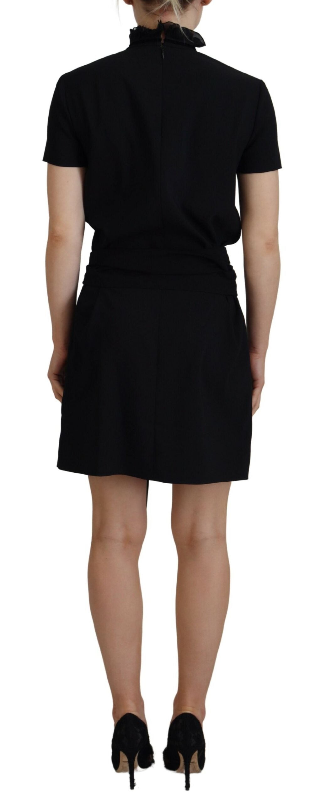 Elevate your elegance with the Dsquared² Black Polyester Short Sleeves Sheath Mini Dress, where exquisite silk lining and a form-fitting silhouette embody luxury and sophistication.
