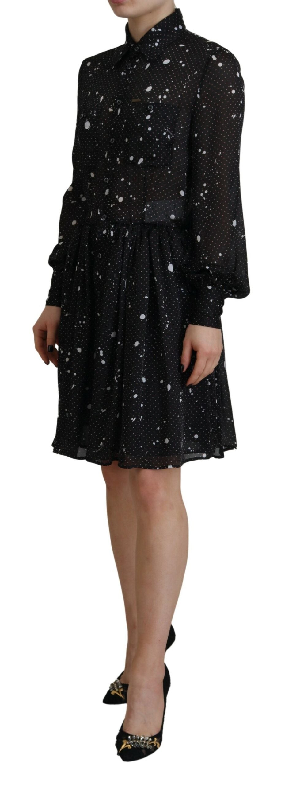 Elevate your wardrobe with the Dsquared² Black Polka Dot Long Sleeves Dress, a timeless piece crafted from luxurious polyester, embodying exquisite couture elegance for discerning tastes.