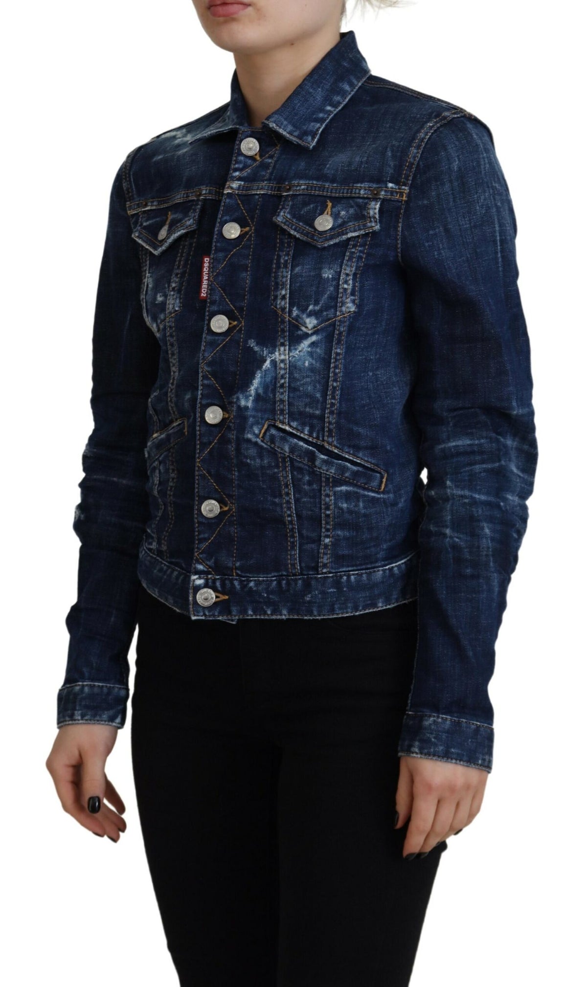 Discover the Dsquared² Blue Icon Printed Distressed Denim Jacket, a luxurious blend of artisan craftsmanship and modern sophistication, perfect for the discerning fashionista.