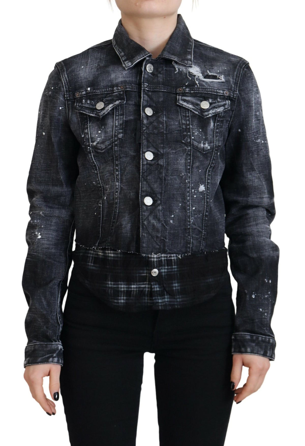 Elevate your wardrobe with the Dsquared² Gray Washed Cotton Distressed Denim Jacket, a masterpiece of Italian craftsmanship that embodies luxury and timeless style.