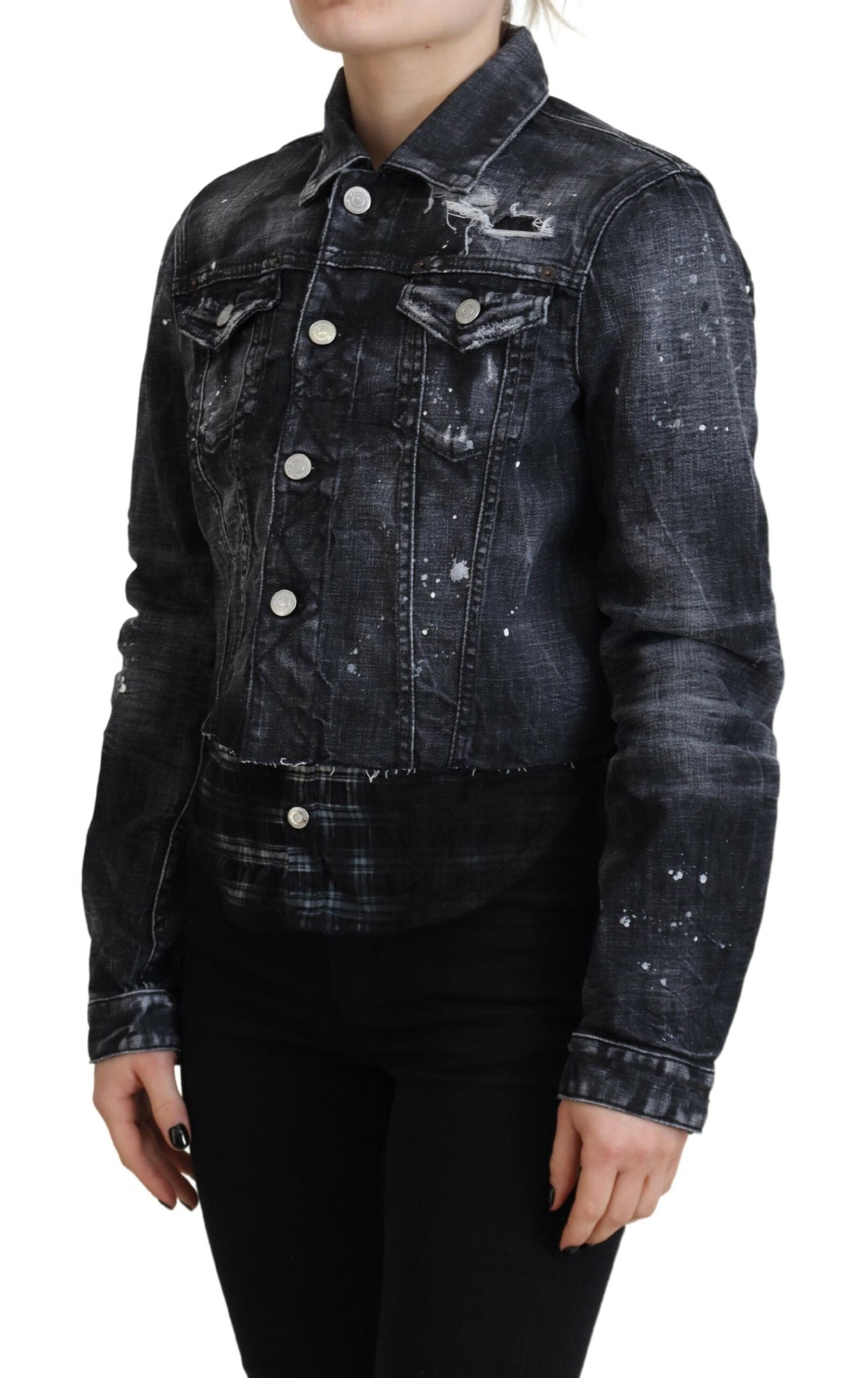 Experience the artistry of the Dsquared² Gray Washed Cotton Distressed Denim Jacket, a luxurious blend of comfort and sophistication, perfect for the modern connoisseur.