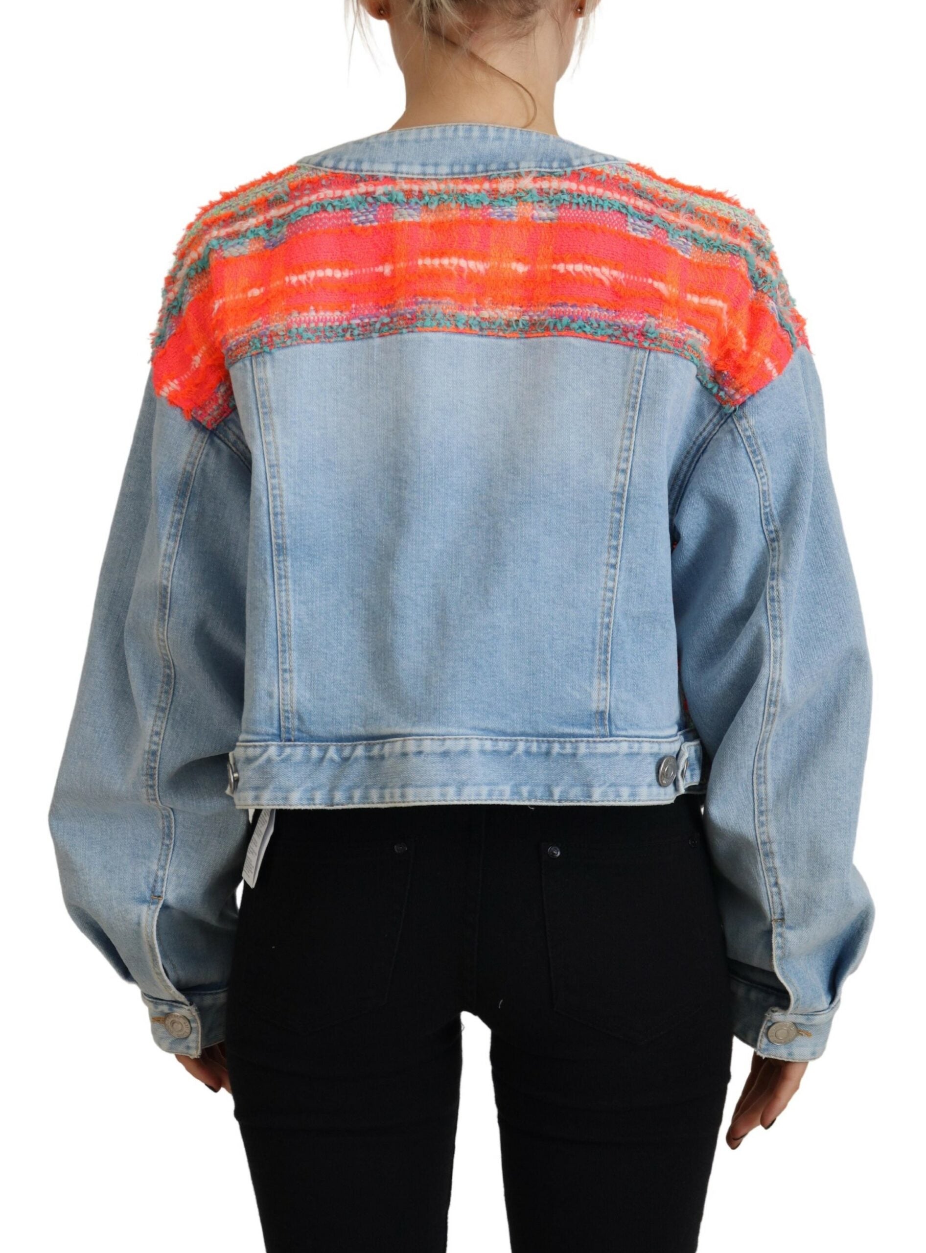 Elevate your wardrobe with the Dsquared² Orange Blue Panelled Button Front Denim Jacket, a masterpiece of Italian craftsmanship that embodies luxurious style and timeless elegance.