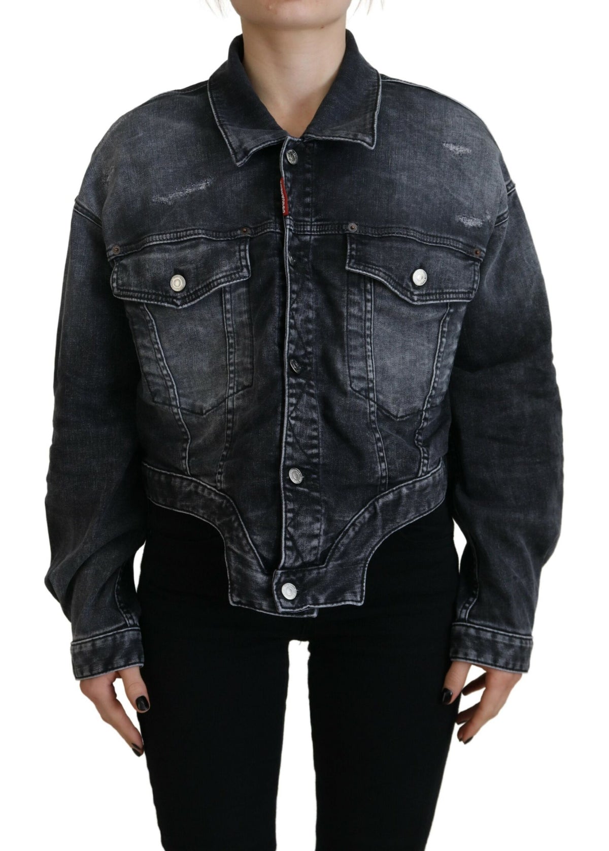 Discover the Dsquared² Gray Washed Cotton Cropped Denim Jacket, a handcrafted masterpiece that embodies elegance and sophistication, perfect for the discerning individual.