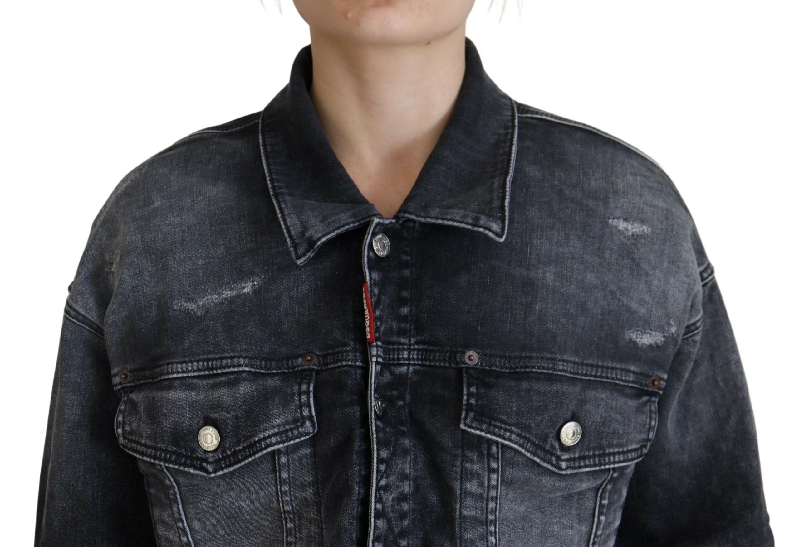Discover the Dsquared² Gray Washed Cotton Cropped Denim Jacket, a handcrafted masterpiece blending exquisite craftsmanship with timeless elegance for the discerning individual.
