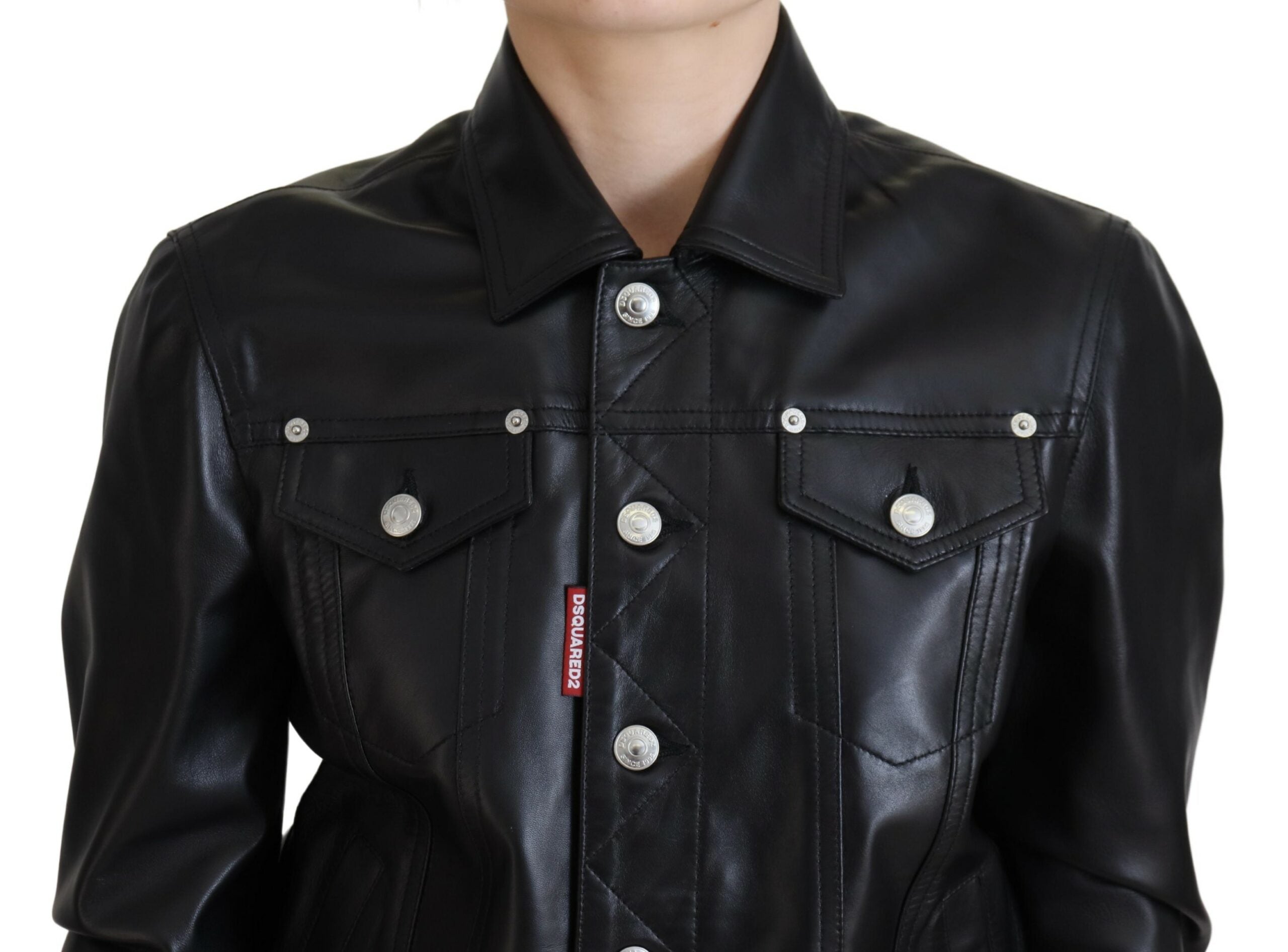 Indulge in the exquisite Dsquared² Black Leather Collared Long Sleeves Jacket, a testament to Italian craftsmanship and timeless elegance, perfect for the discerning individual.
