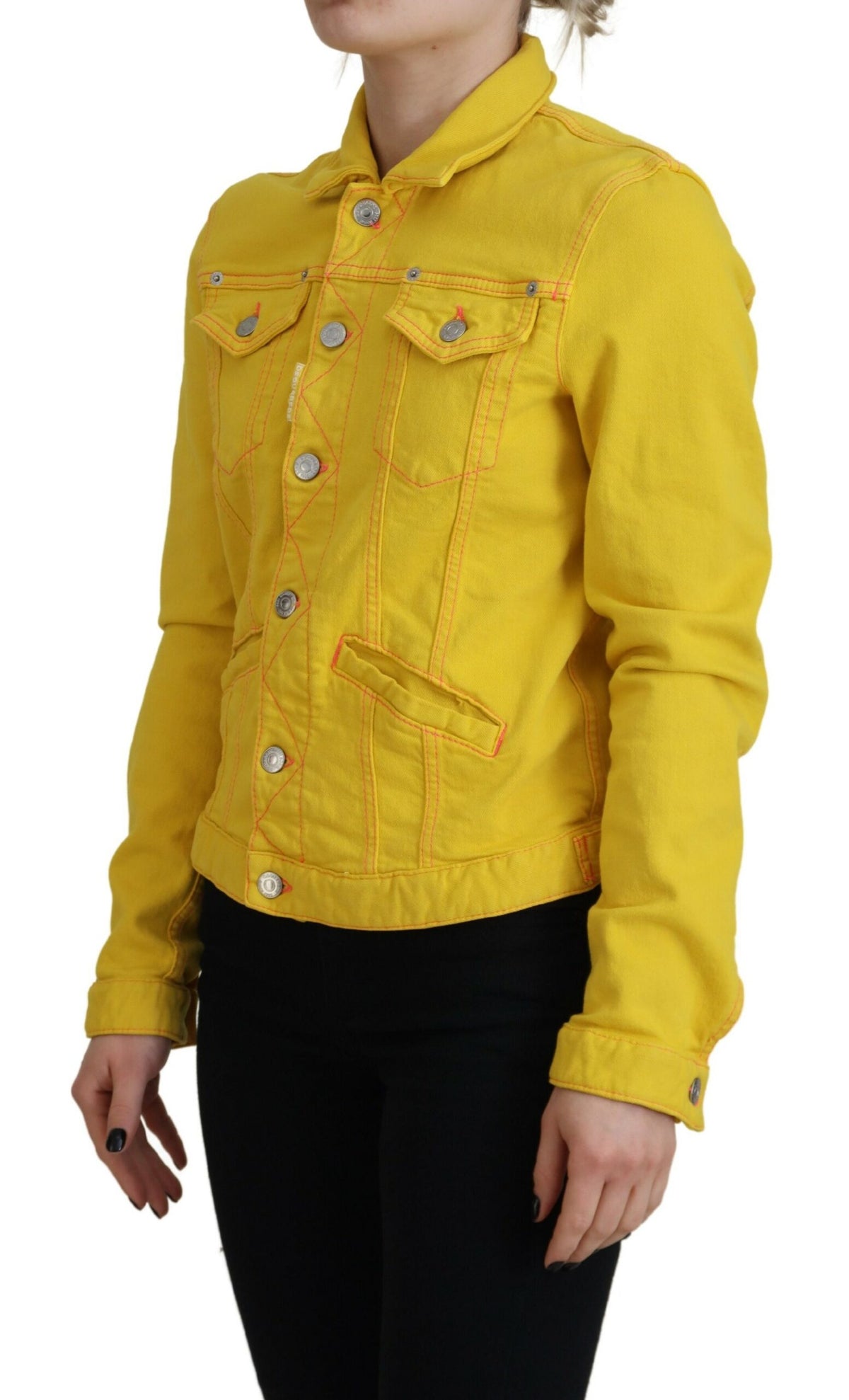 Elevate your wardrobe with the Dsquared² Yellow Collared Long Sleeves Denim Jacket, a testament to Italian craftsmanship and luxurious cotton blend, perfect for the discerning individual.