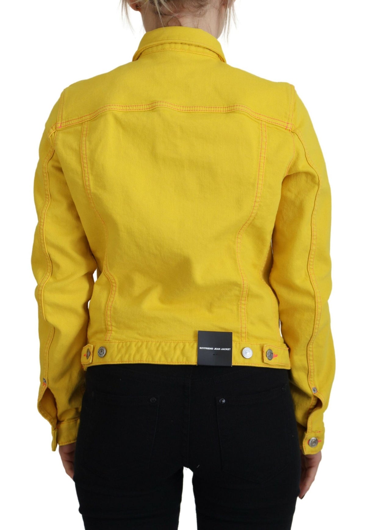 Elevate your wardrobe with the Dsquared² Yellow Collared Long Sleeves Denim Jacket, crafted in Italy from a luxurious cotton blend, embodying timeless elegance and sophisticated style.