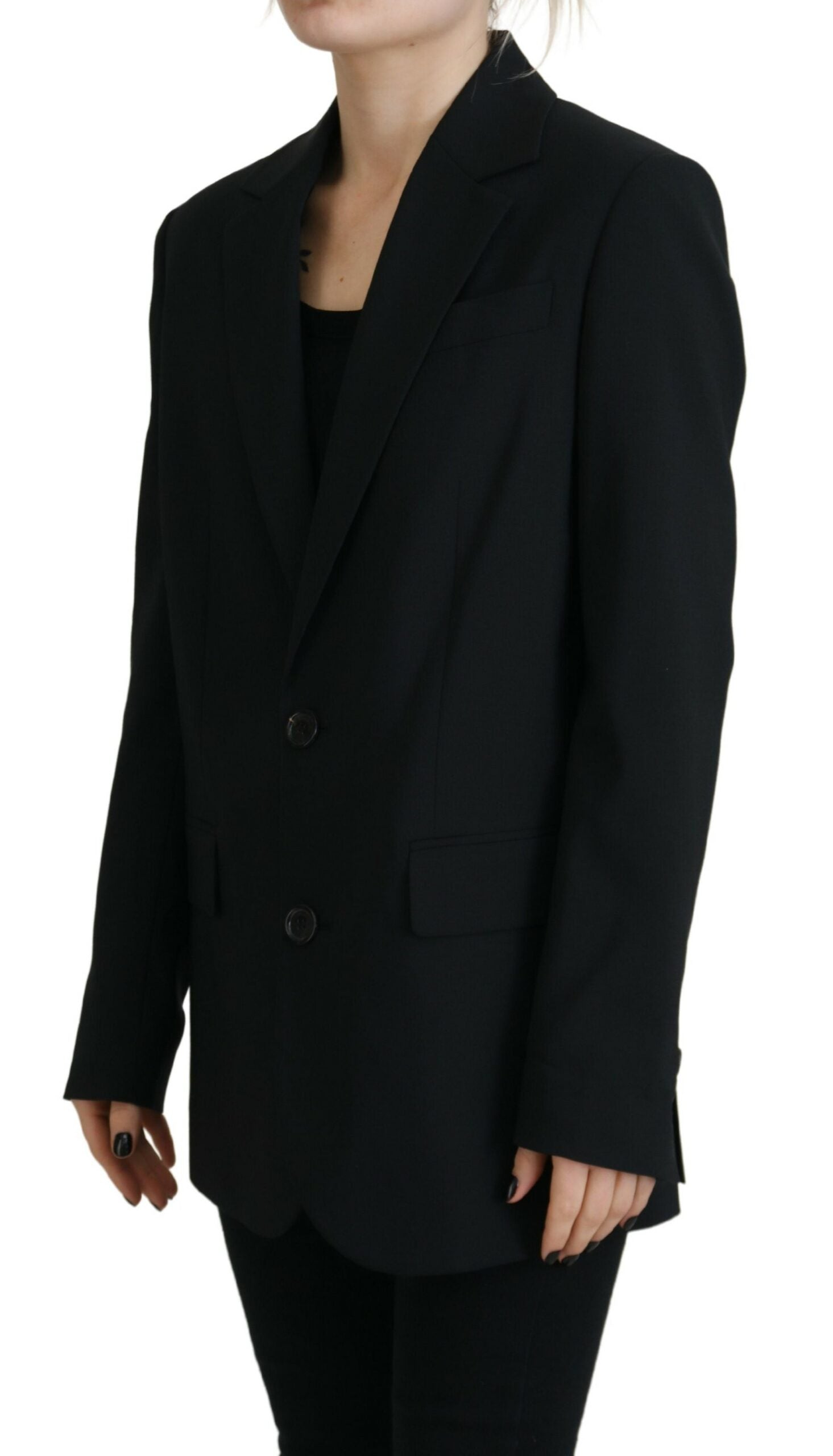 Experience the exquisite Dsquared² Black Flower Single Breasted Coat Blazer, crafted in Italy from luxurious materials, embodying timeless elegance and sophistication for discerning tastes.