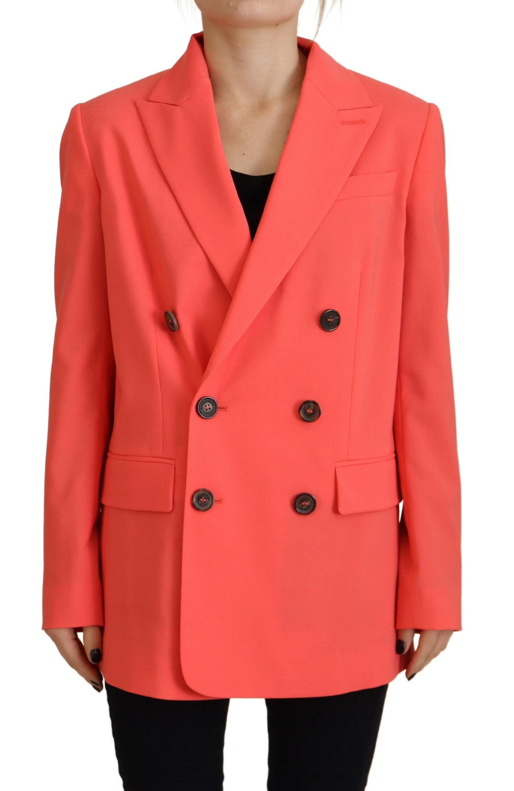 Experience the allure of the Dsquared² Pink Double Breasted Coat Blazer Jacket, where luxurious virgin wool and polyester blend in Italian craftsmanship to elevate your style.