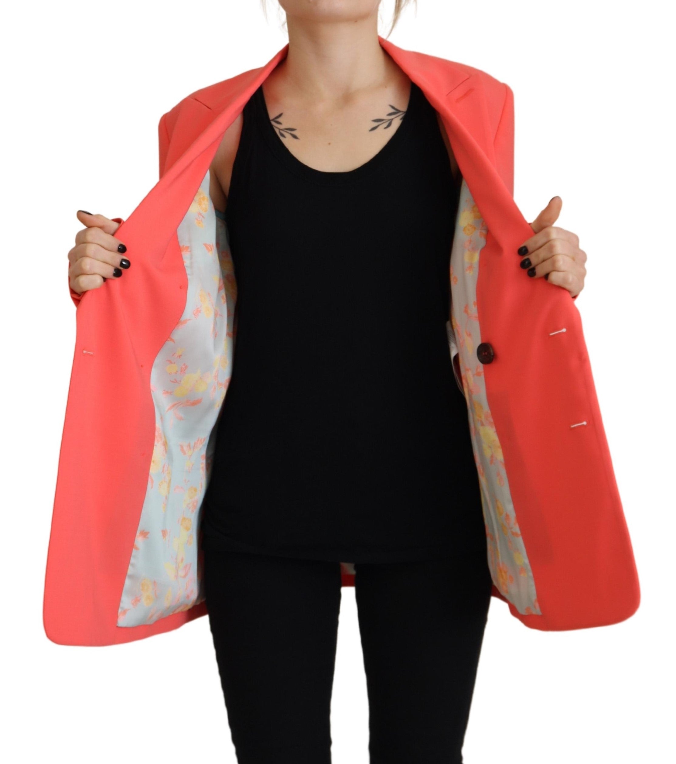 Elevate your wardrobe with the Dsquared² Pink Double Breasted Coat Blazer Jacket, a masterpiece of Italian craftsmanship blending luxurious virgin wool and polyester for timeless elegance.