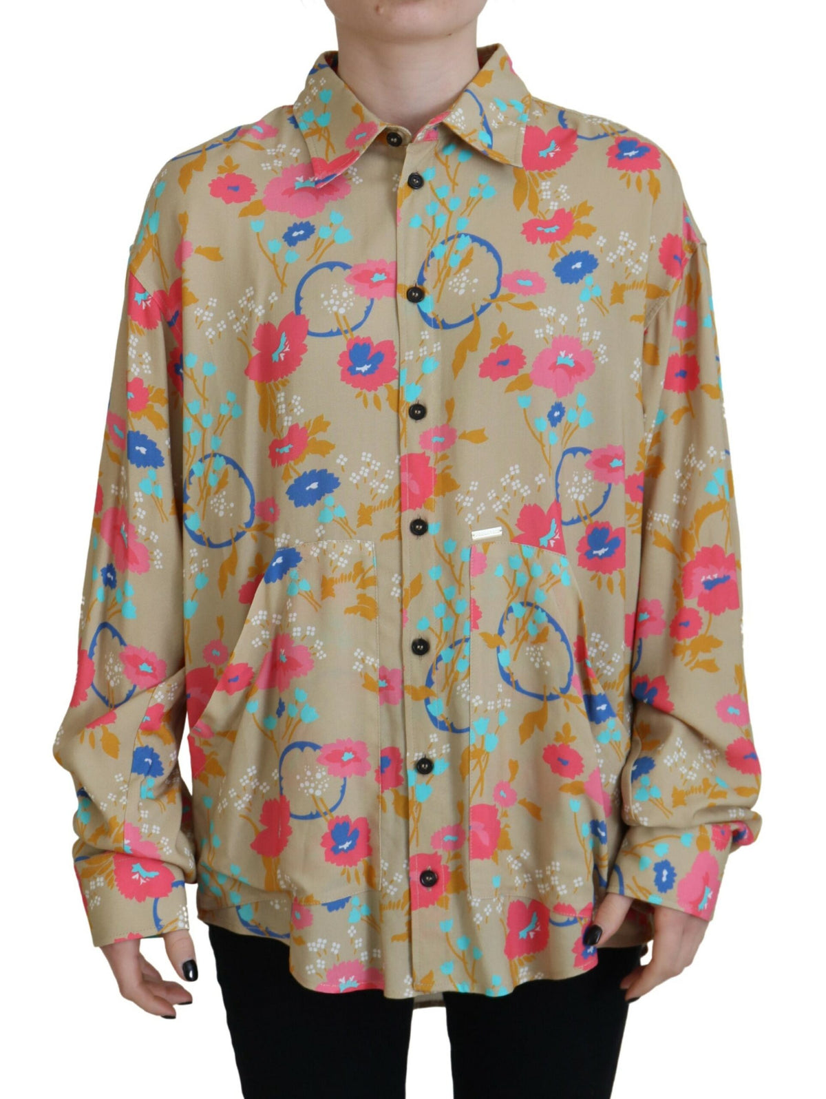 Indulge in the exquisite allure of the Dsquared² Beige Floral Collared Button Down Shirt, crafted from luxurious 100% Viscose, embodying timeless elegance and Italian artistry.