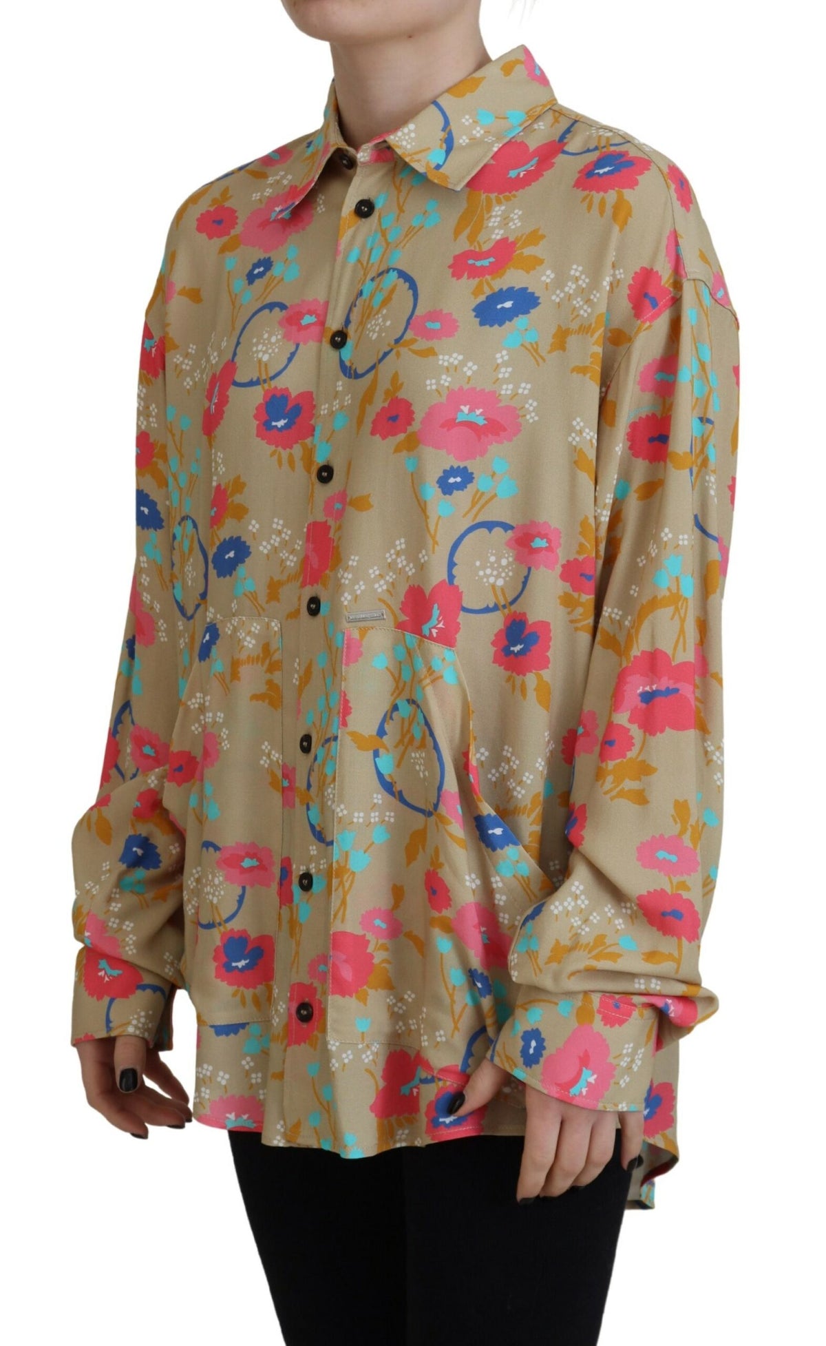Indulge in the exquisite Dsquared² Beige Floral Collared Button Down Long Sleeves Shirt, crafted from luxurious viscose, embodying timeless elegance and Italian artistry.
