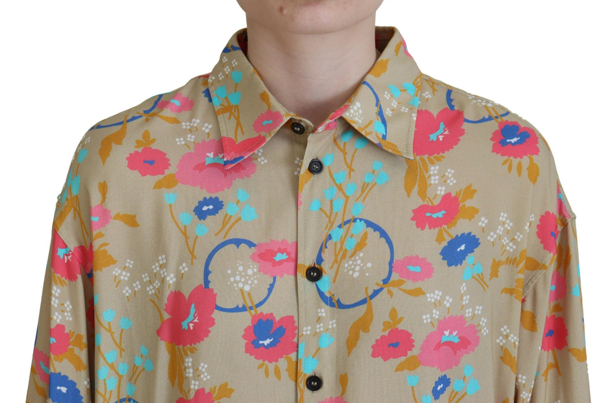 Discover the exquisite Dsquared² Beige Floral Collared Button Down Long Sleeves Shirt, crafted from luxurious 100% Viscose, embodying timeless elegance and Italian artistry.