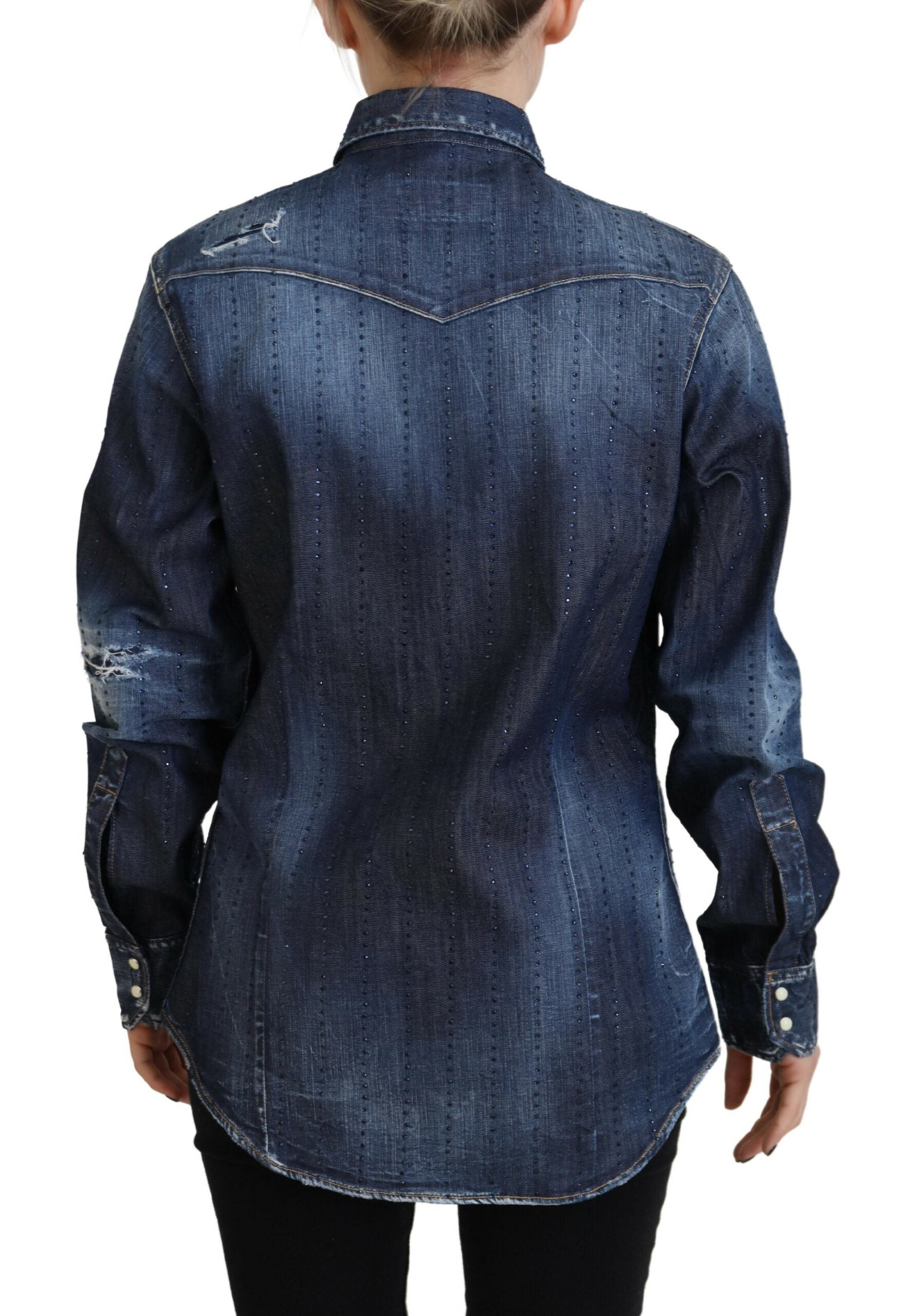 Discover the Dsquared² Blue Washed Cotton Button Down Top, a masterpiece of Italian craftsmanship that blends luxurious comfort with timeless elegance for discerning tastes.