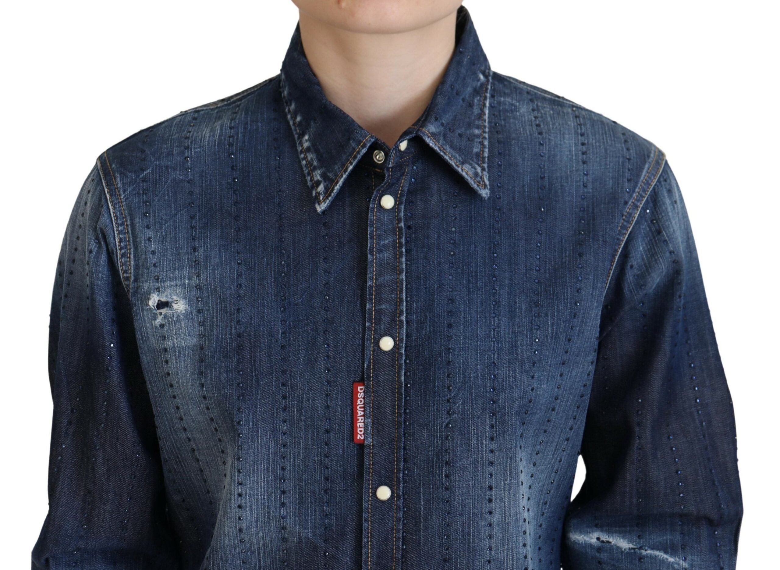 Discover the Dsquared² Blue Washed Cotton Button Down Collared Denim Top, a masterpiece of Italian craftsmanship blending luxury and sophistication for the discerning individual.