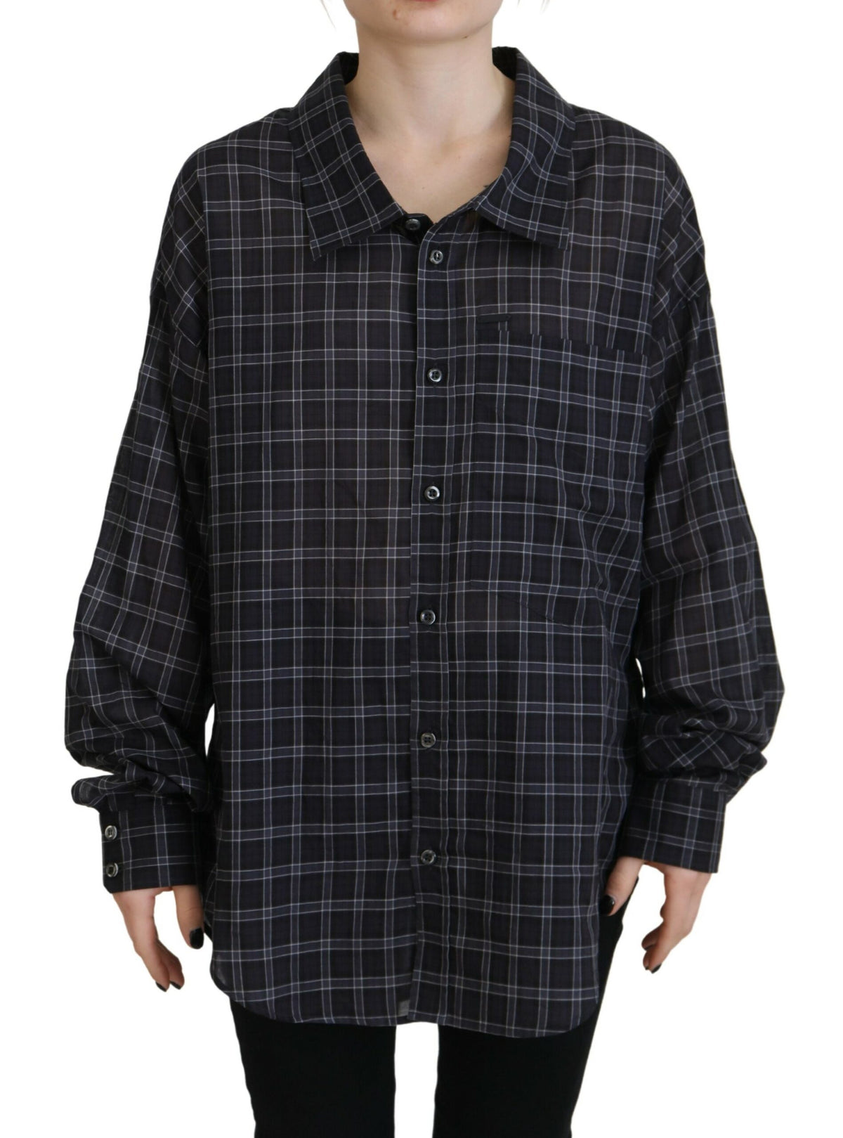 Elevate your wardrobe with the Dsquared² Black Checkered Collared Button Long Sleeves Shirt, a masterpiece of Italian craftsmanship that embodies timeless elegance and sophistication.