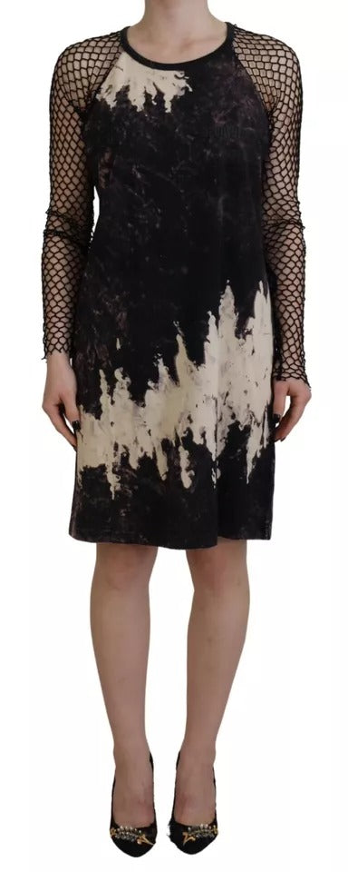 Indulge in the artistry of the Dsquared² Black Tie Dye Mesh Long Sleeves Cotton Shift Dress, where luxurious cotton meets exquisite craftsmanship for timeless elegance.