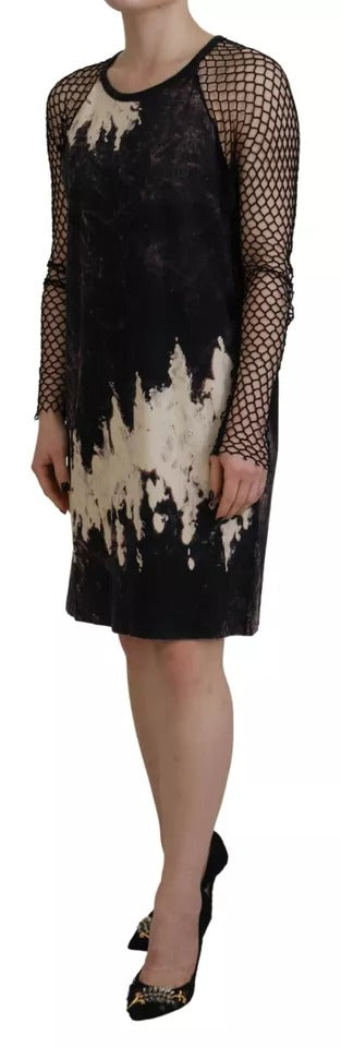 Indulge in the Dsquared² Black Tie Dye Mesh Long Sleeves Cotton Shift Dress, where exquisite craftsmanship meets artistic allure, perfect for any sophisticated occasion.