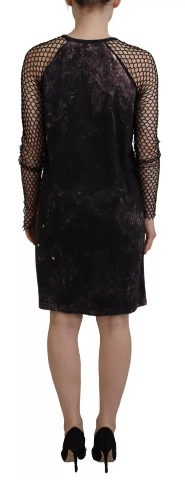 Elevate your wardrobe with the Dsquared² Black Tie Dye Mesh Long Sleeves Cotton Shift Dress, a masterpiece of artistry and comfort, perfect for any occasion.