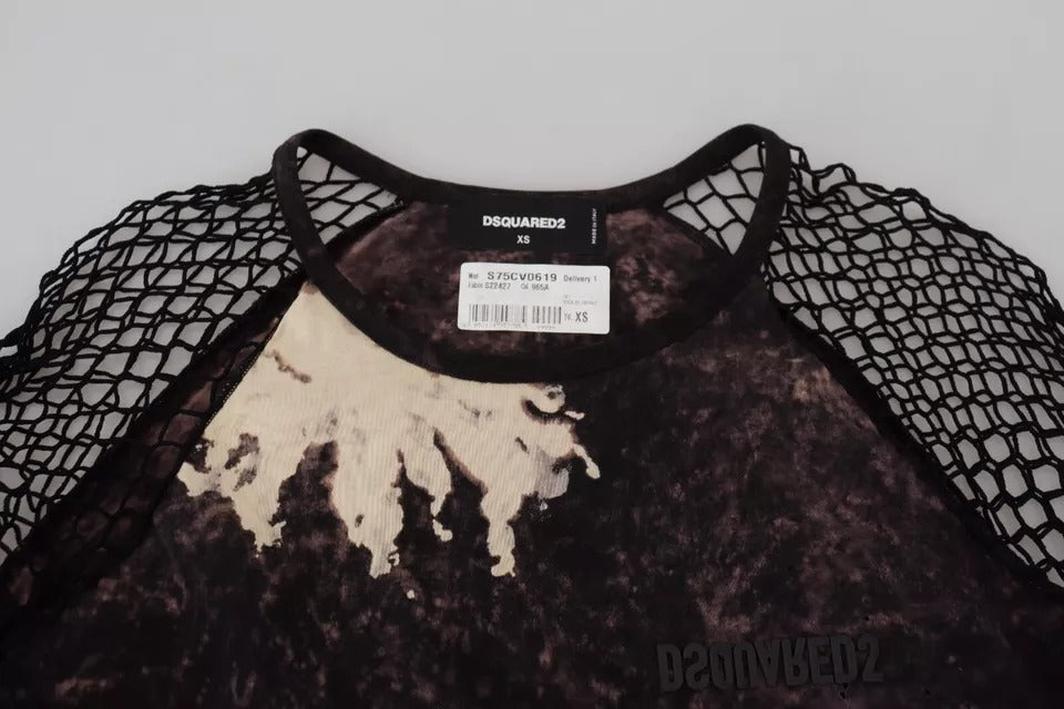 Indulge in the exquisite Dsquared² Black Tie Dye Mesh Long Sleeves Cotton Shift Dress, where luxurious craftsmanship meets artistic elegance for the discerning individual.