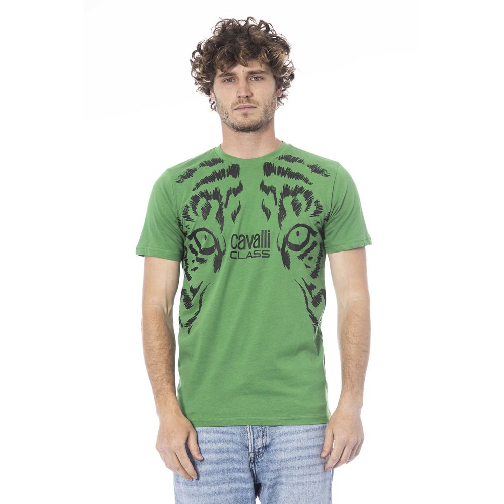 Elevate your wardrobe with the Cavalli Class Green Cotton Men T-Shirt, a luxurious blend of comfort and elegance, perfect for those who embrace individuality and sophistication.