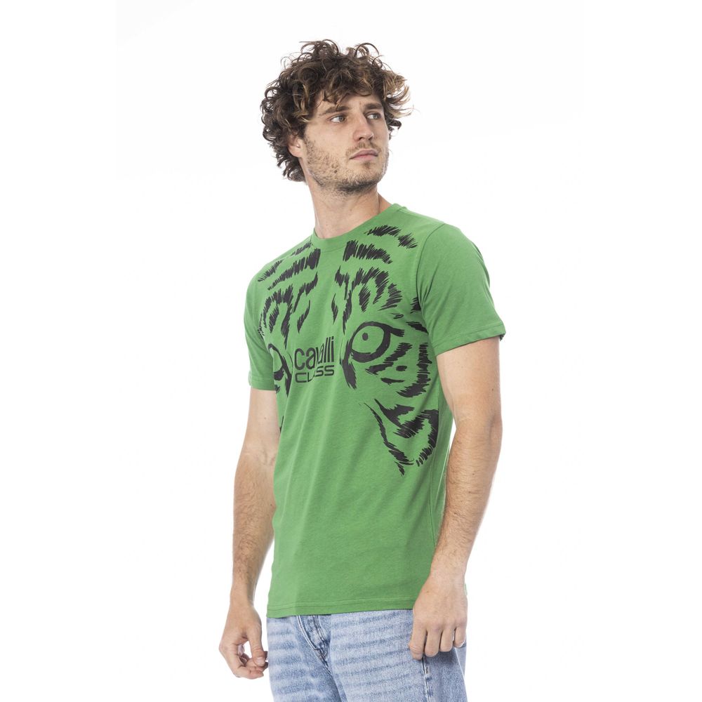 Elevate your wardrobe with the Cavalli Class Green Cotton Men T-Shirt, a luxurious blend of comfort and sophistication, perfect for the discerning individual.