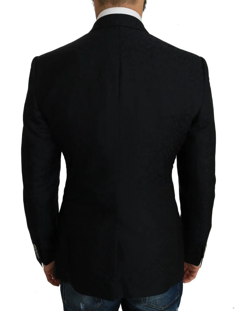 Experience the allure of the Dolce & Gabbana Blue Jacquard Slim Floral Jacket Blazer, where exquisite wool and silk craftsmanship elevate your elegance and sophistication.