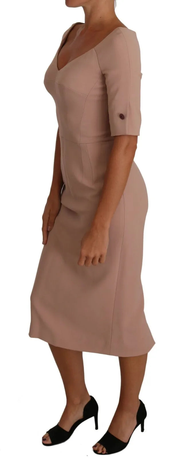 Indulge in the opulence of the Dolce & Gabbana Dusty Pink Midi Sheath Dress, where exquisite Italian craftsmanship meets luxurious materials for an unforgettable allure.