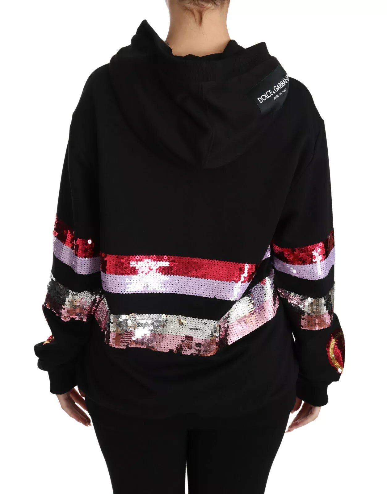 Indulge in the exquisite Dolce & Gabbana DG Sequined Hooded Pullover Sweater, a masterpiece of Italian craftsmanship that embodies luxury and allure for the discerning individual.