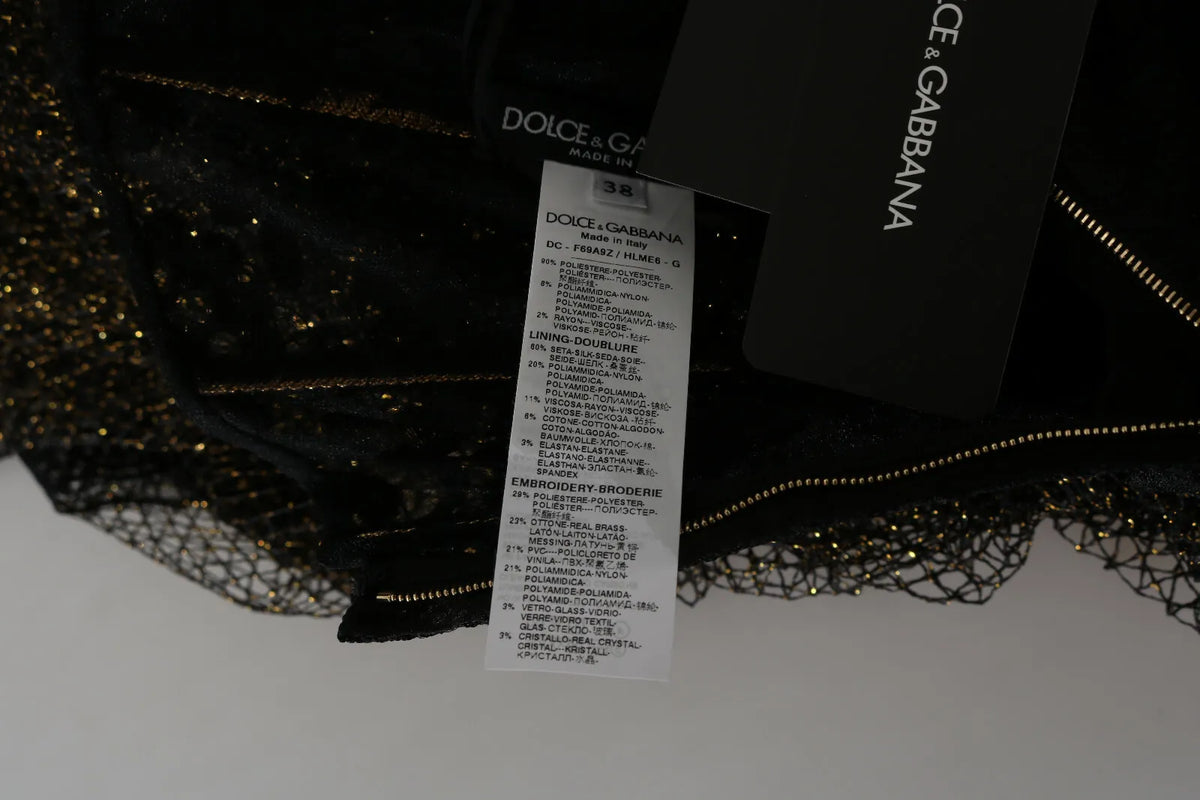 Indulge in the exquisite allure of the Dolce & Gabbana Black Gold Crystal Heart A-line Dress, where luxurious silk and Baroque craftsmanship elevate your elegance for any occasion.