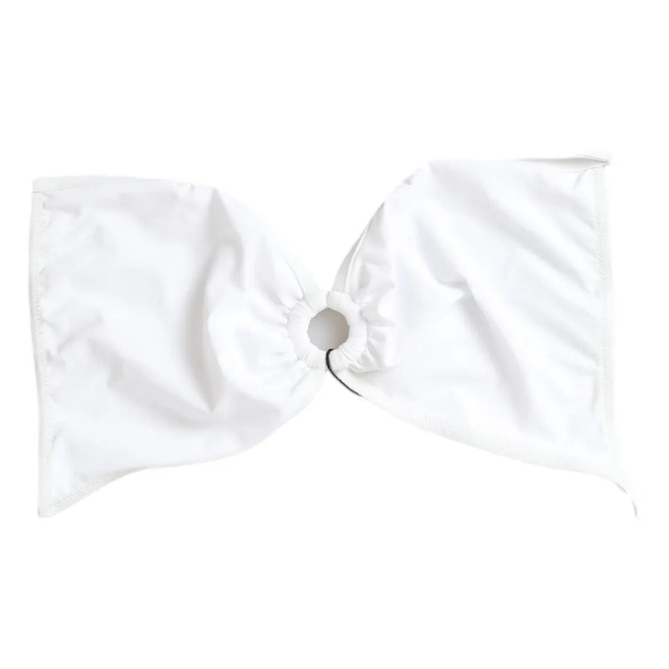 Elevate your swimwear collection with the Dolce & Gabbana White Nylon Stretch Bikini Top, a luxurious blend of Italian craftsmanship and sensual elegance for the discerning individual.