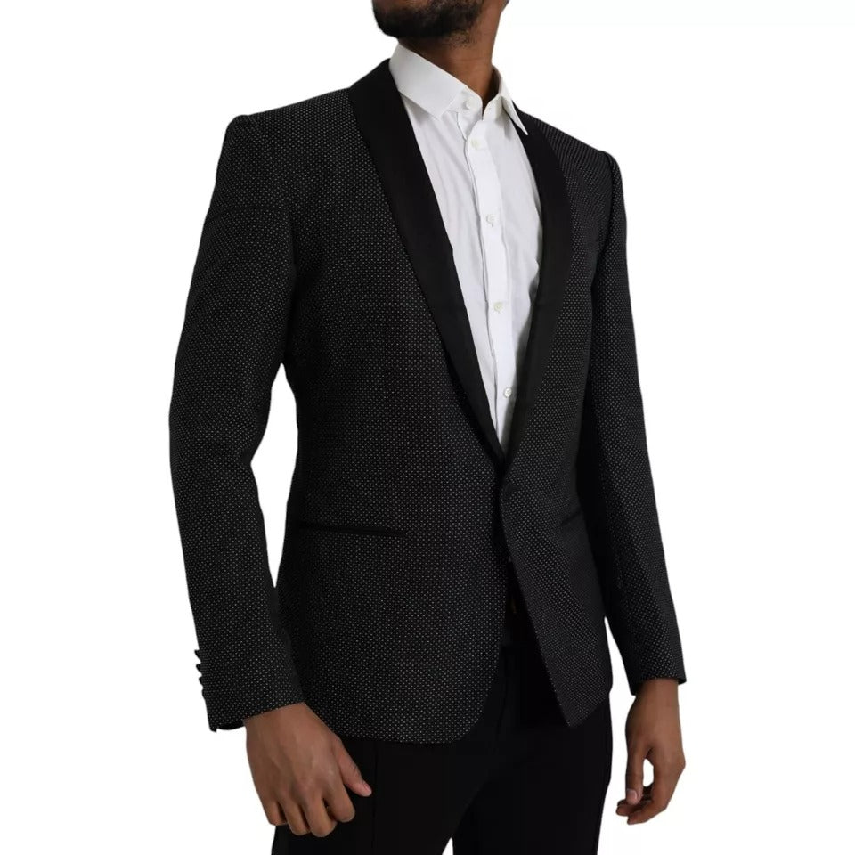 Elevate your wardrobe with the Dolce & Gabbana Black Jacquard MARTINI Blazer, a masterpiece of Italian craftsmanship that embodies timeless elegance and sophisticated allure.