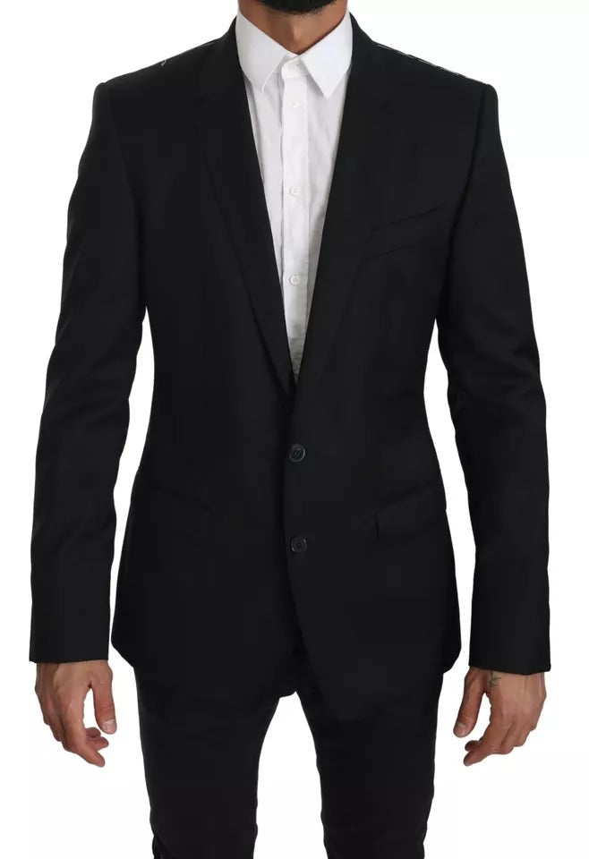 Indulge in the exquisite Dolce & Gabbana Black Slim Jacket Coat Blazer MARTINI, crafted from luxurious virgin wool, embodying timeless elegance and refined sophistication.