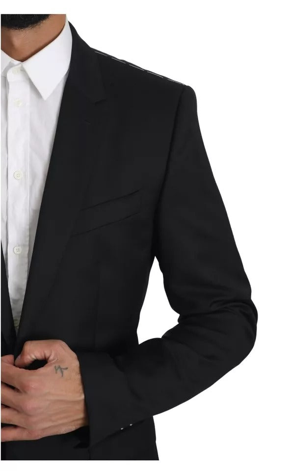 Indulge in the exquisite Dolce & Gabbana Black Slim Jacket Coat Blazer MARTINI, crafted from luxurious virgin wool, embodying timeless elegance and sophisticated allure.