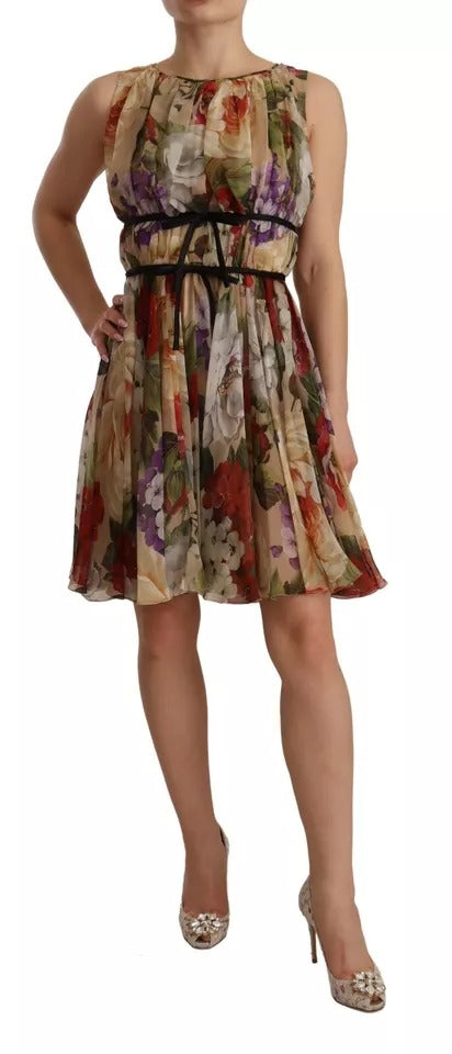 Indulge in the exquisite allure of the Dolce & Gabbana Beige Floral Silk Mini Dress, where luxurious silk meets captivating design, perfect for elevated occasions.
