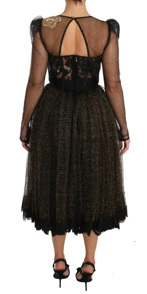 Indulge in the exquisite elegance of the Dolce & Gabbana Black Gold Crystal Heart A-line Dress, where luxurious silk lining and intricate Baroque embroidery redefine sophistication for every occasion.