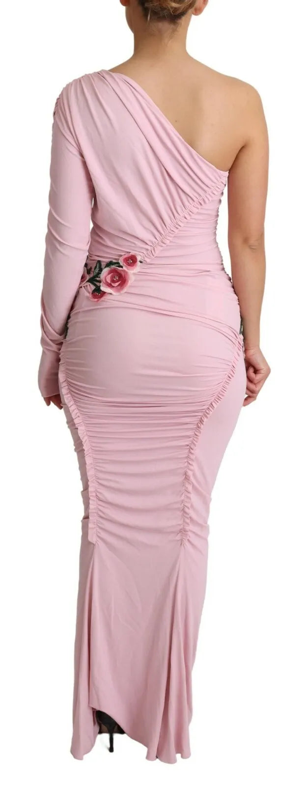 Elevate your elegance with the Dolce & Gabbana Pink Flower Embellished One Shoulder Dress, a testament to Italian craftsmanship and romantic allure, perfect for unforgettable moments.