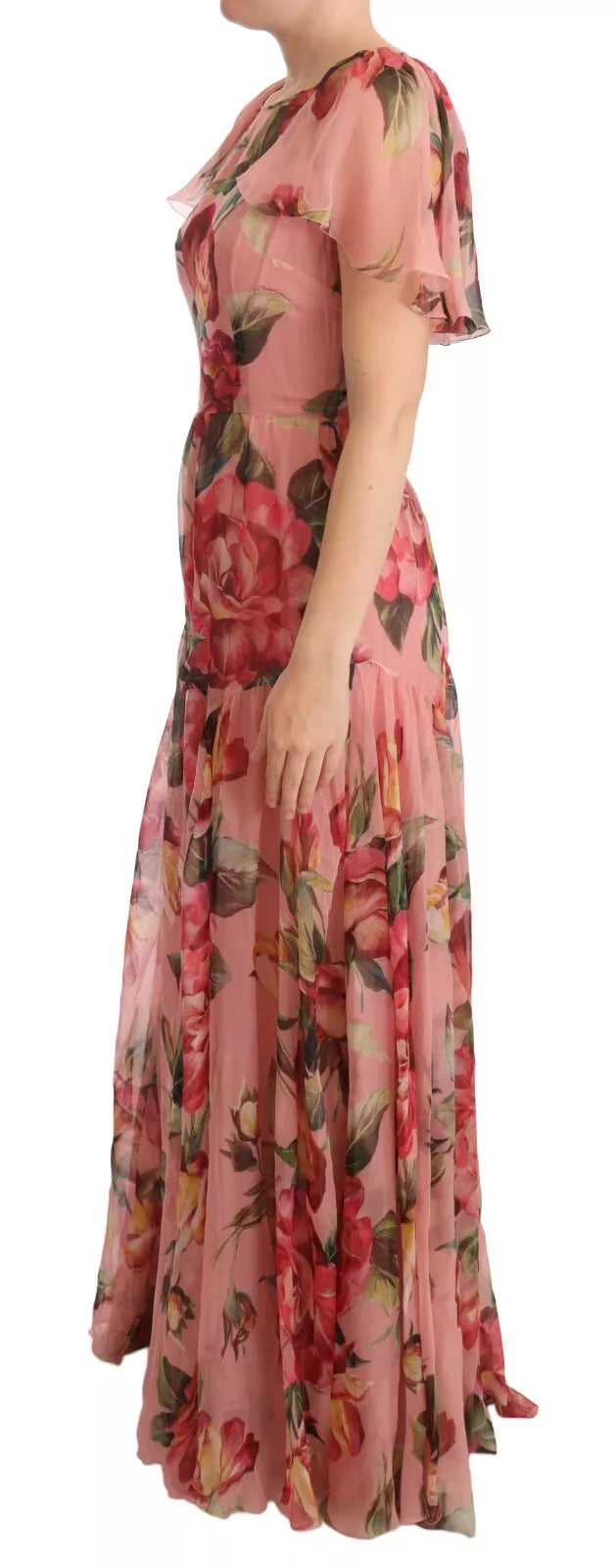 Discover the exquisite Dolce & Gabbana Pink Silk Floral Print Layered Maxi Dress, a luxurious embodiment of elegance and artistry, perfect for the discerning individual.