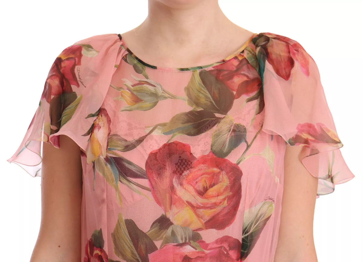 Experience the allure of Dolce & Gabbana's Pink Silk Floral Print Layered Maxi Dress, a masterpiece of Italian craftsmanship that embodies timeless elegance and sophisticated romance.