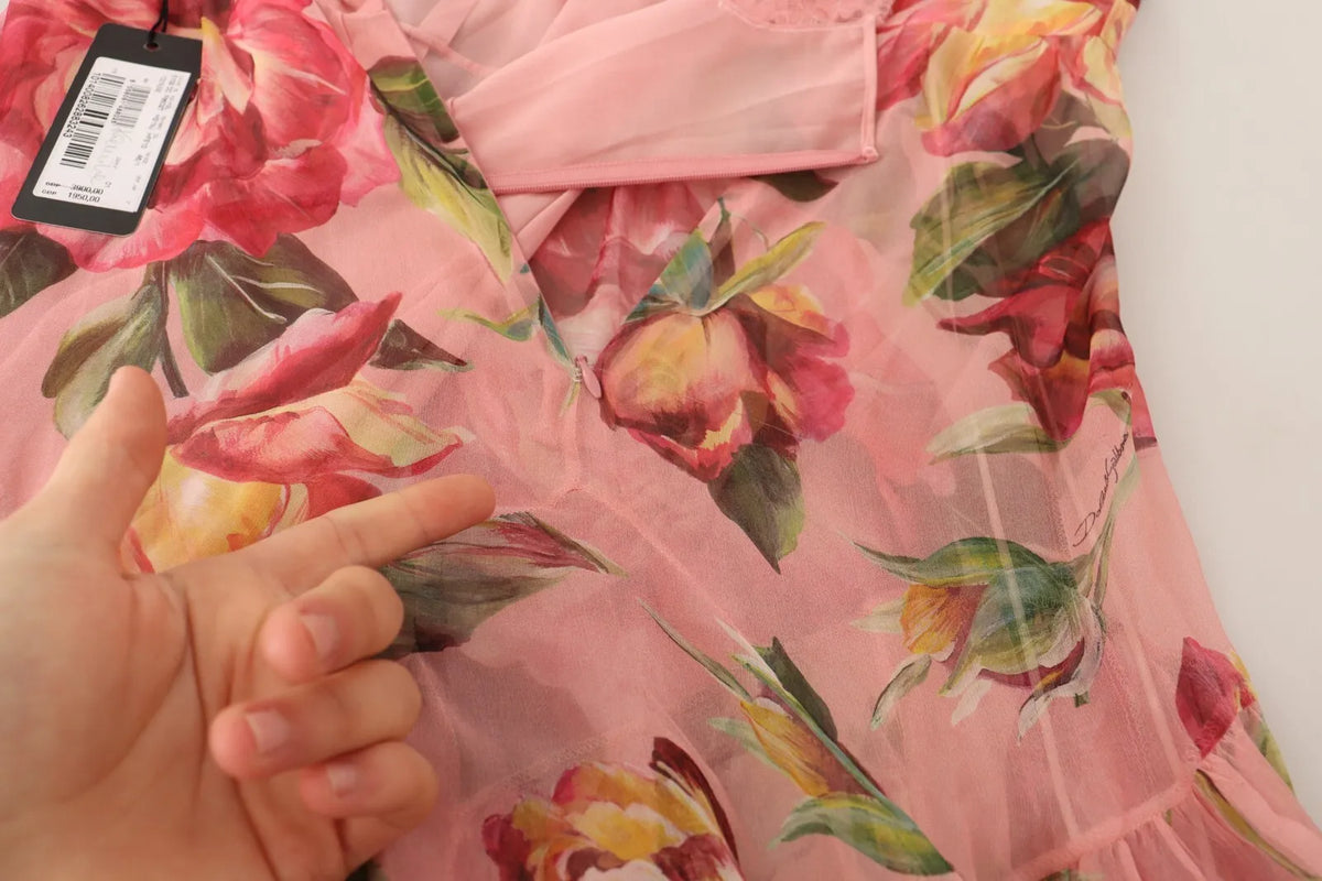 Experience the allure of Dolce & Gabbana's Pink Silk Floral Print Maxi Dress, a masterpiece of Italian craftsmanship that embodies timeless elegance and sophisticated romance.