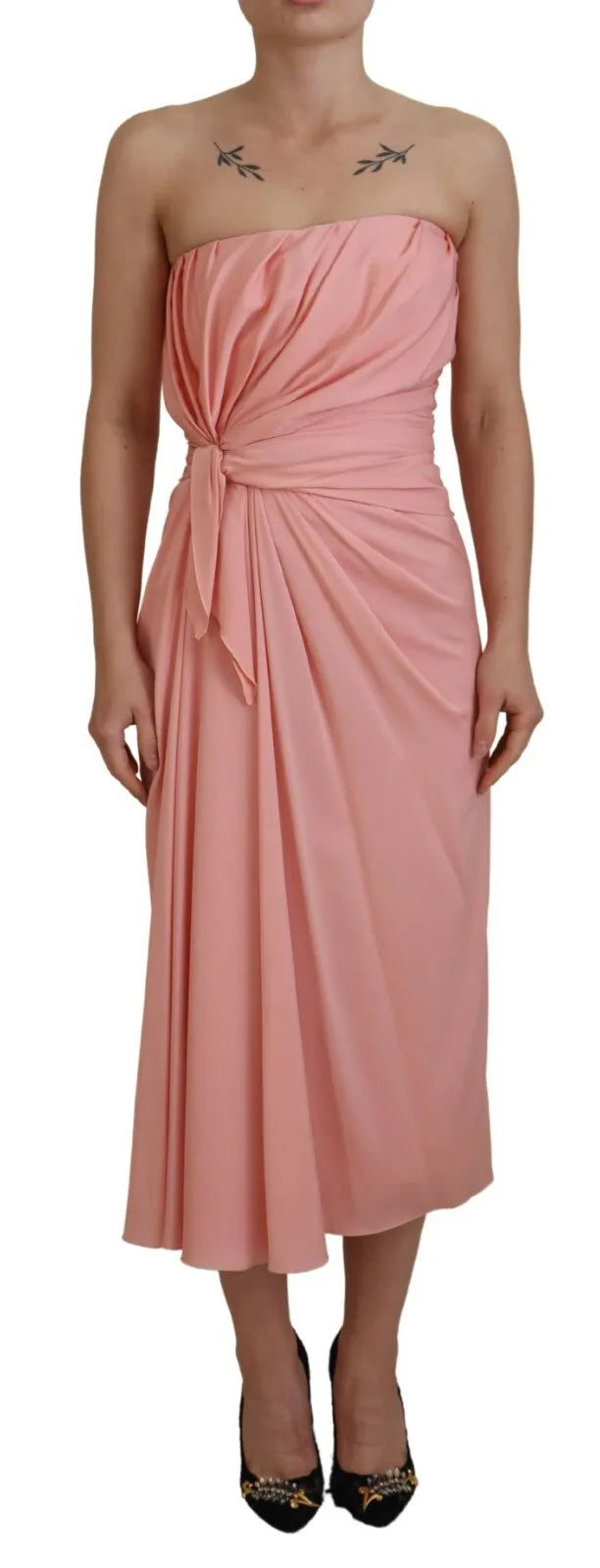 Dolce & Gabbana Pink Silk Strapless Midi Dress - Timeless Elegance