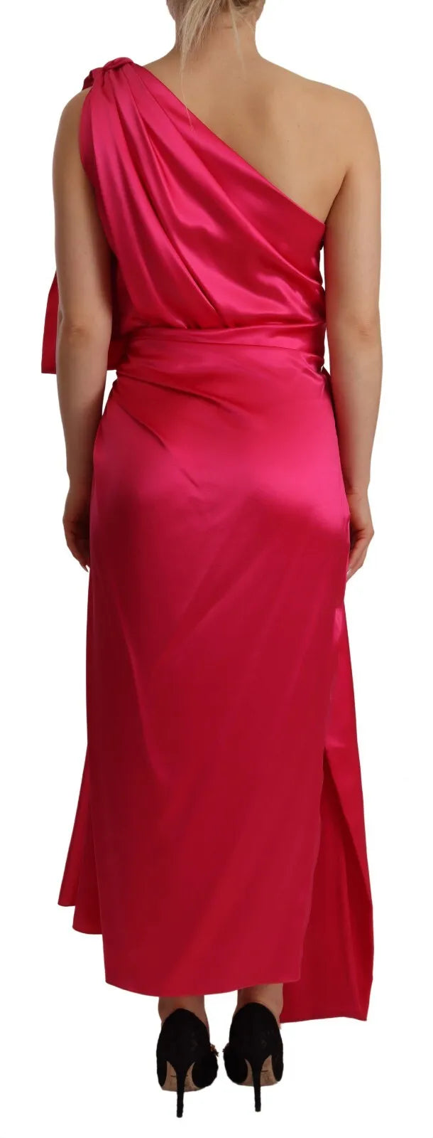 Indulge in the exquisite allure of the Dolce & Gabbana Silk Pink Fitted One Shoulder Midi Dress, a masterpiece of Italian craftsmanship that embodies luxury and timeless elegance.