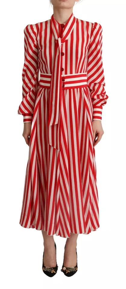 Elevate your wardrobe with the Dolce & Gabbana White Red Silk A-Line Shift Gown, a masterpiece of Italian craftsmanship that embodies timeless elegance and sophisticated allure.