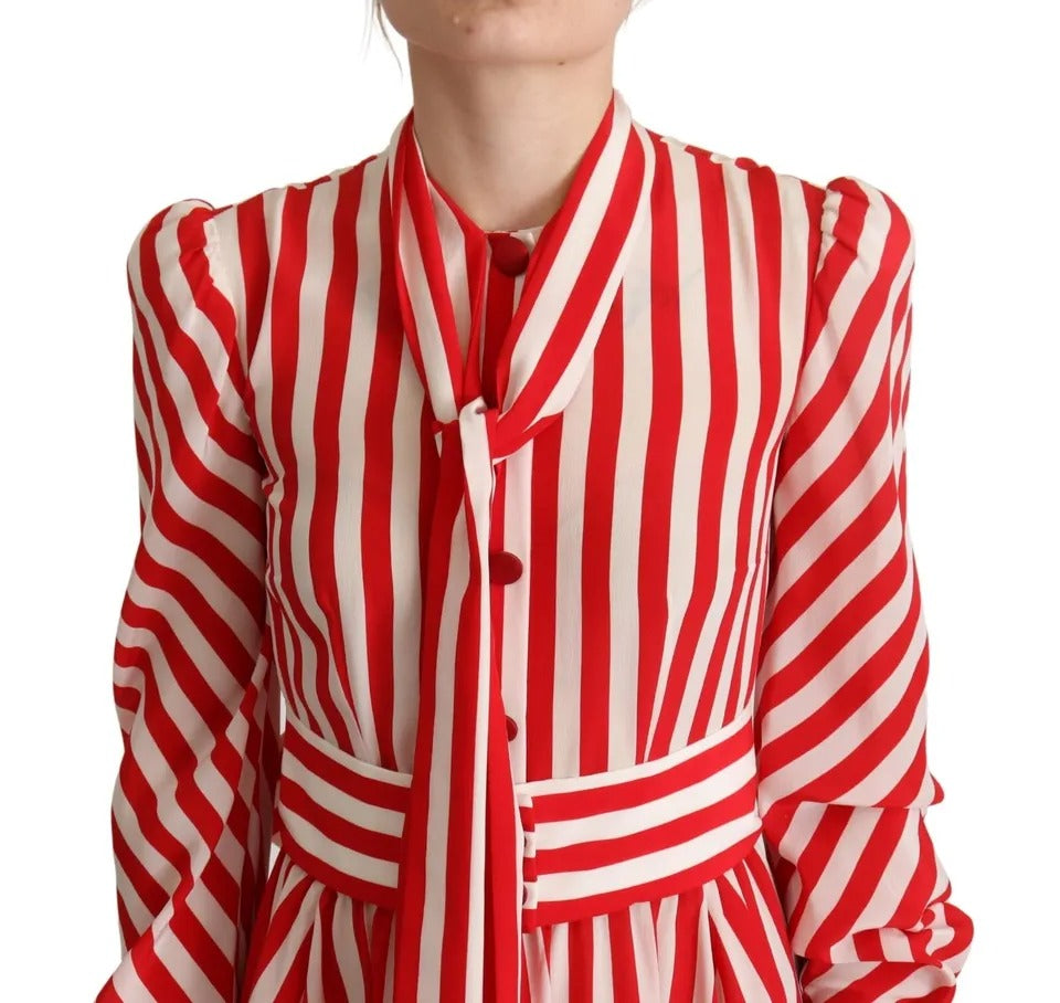 Elevate your wardrobe with the Dolce & Gabbana White Red Silk A-Line Shift Gown, a timeless masterpiece that embodies luxury and sophistication for any occasion.