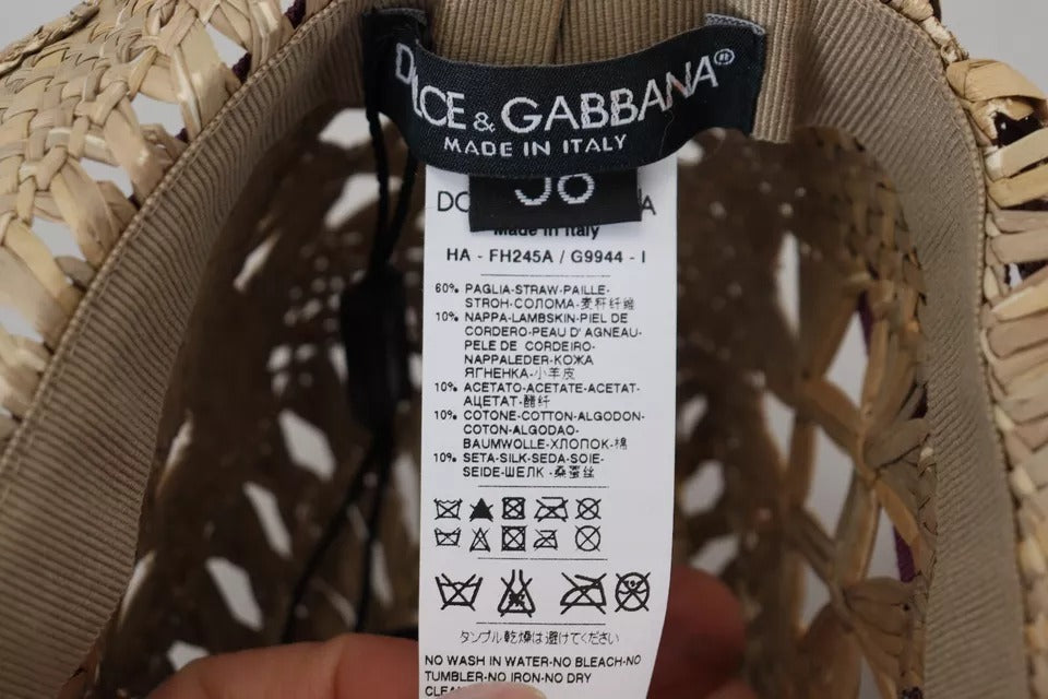 Elevate your style with the Dolce & Gabbana Brown Ribbon Floral Embellished Straw Hat, a handcrafted masterpiece that embodies luxury and timeless elegance for any occasion.