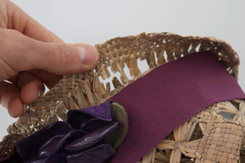 Elevate your style with the Dolce & Gabbana Brown Ribbon Floral Embellished Straw Hat, a handcrafted masterpiece that embodies timeless elegance and luxurious allure.