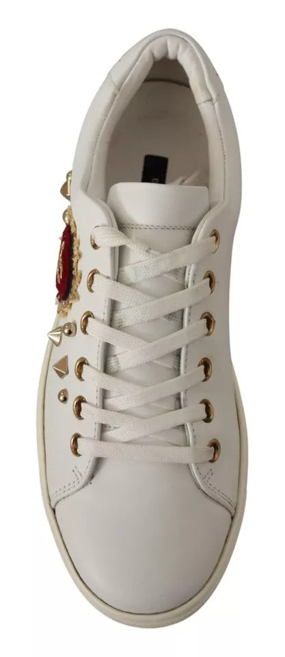 Dolce & Gabbana White Leather Gold Red Heart Sneakers - Couture