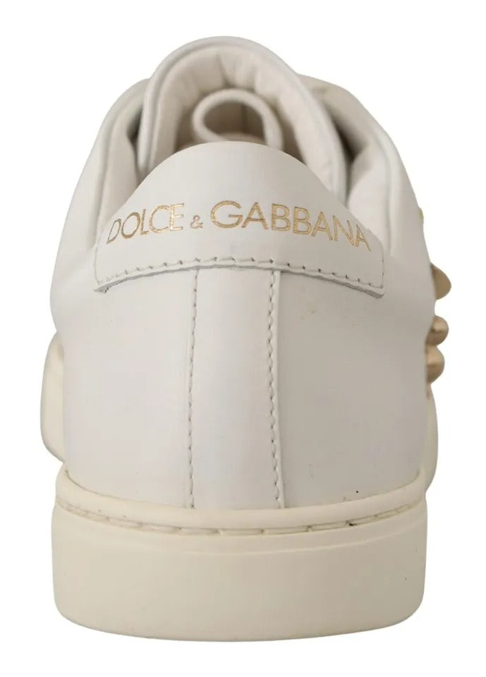 Dolce & Gabbana White Leather Gold Heart Sneakers - Couture Luxury