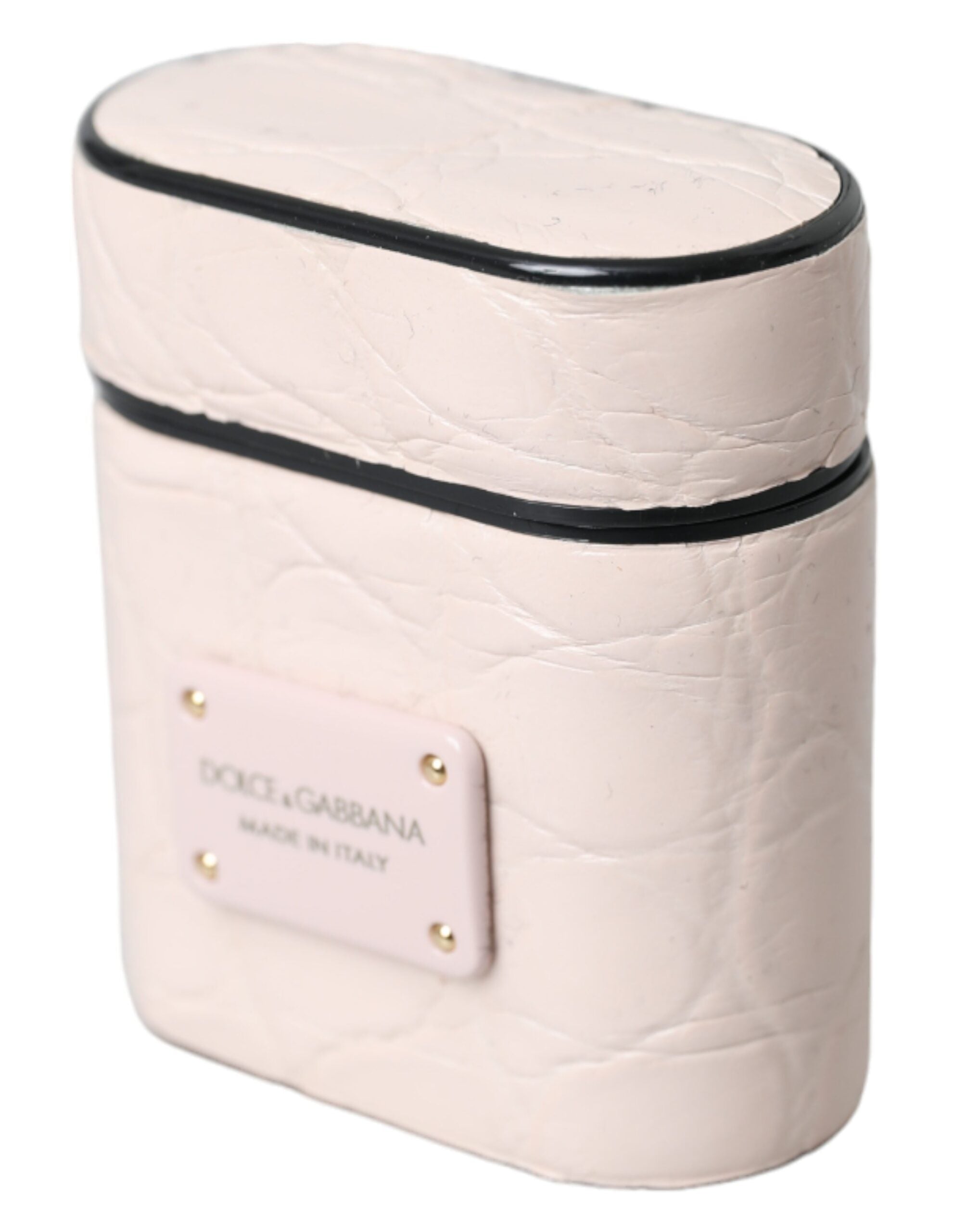 Indulge in the exquisite Dolce & Gabbana Light Pink Leather Airpods Case, a testament to Italian craftsmanship and luxury, elevating your style with every detail.