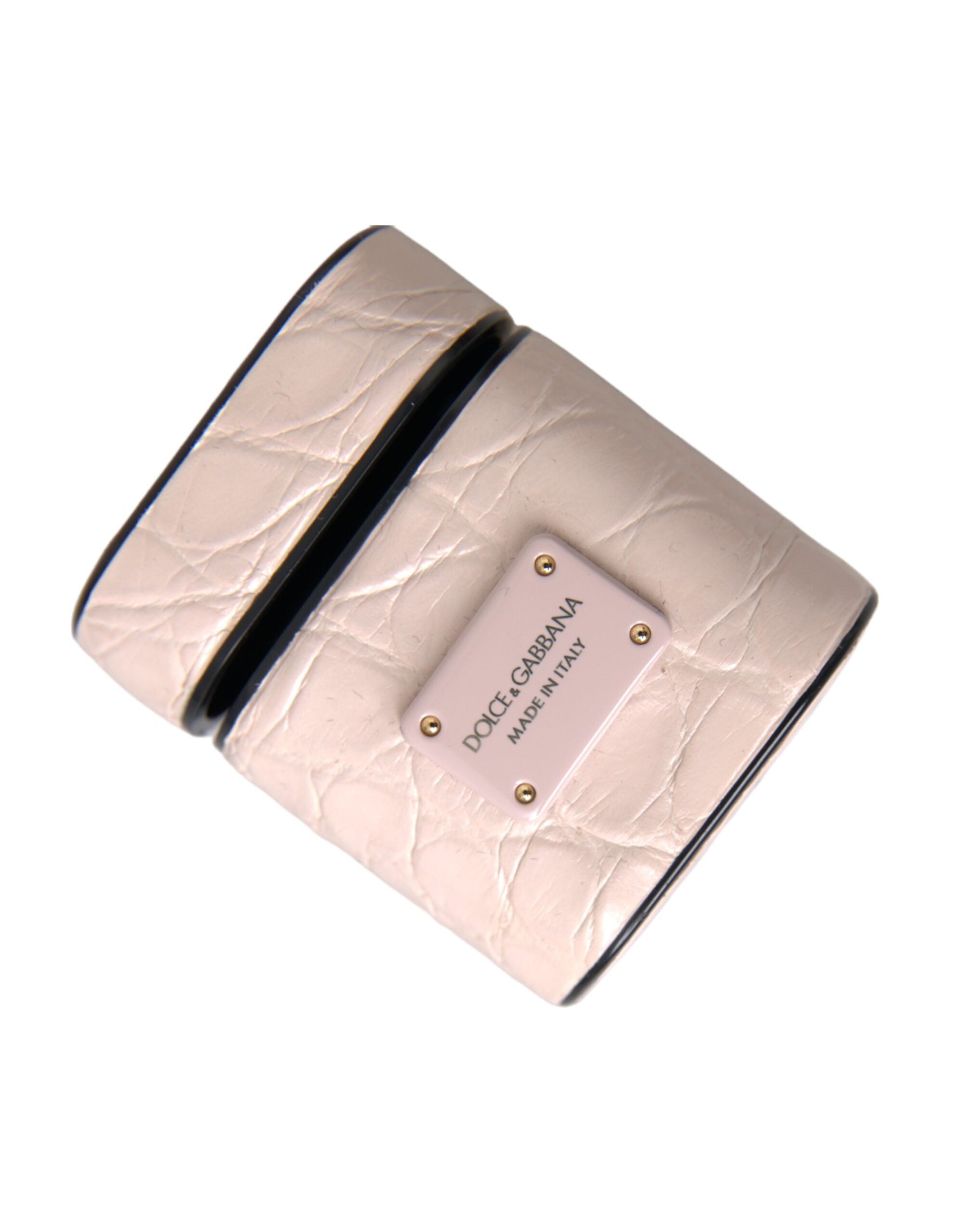 Elevate your style with the Dolce & Gabbana Light Pink Leather Airpods Case, a luxurious blend of artisanal craftsmanship and sophisticated design, perfect for the modern connoisseur.
